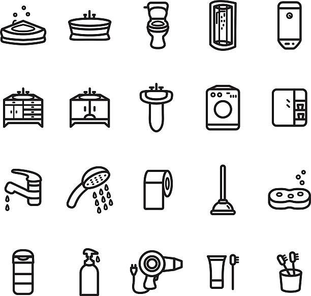 Bathroom thin line icon set. Vector illustration. Bathroom thin line icon set. Vector illustration. vanity mirror stock illustrations