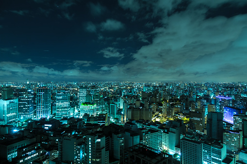 Aerial view of Sao Paulo at night in Brazil