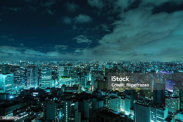 Aerial View Of Sao Paulo At Night In Brazil Stock Photo - Download Image Now - Night, City, São Paulo