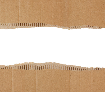 Torn Corrugated Cardboard Border isolated on white