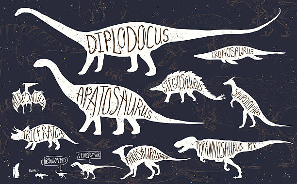 illustrations, cliparts, dessins animés et icônes de ensemble de silhouettes de dinosaures et de fossiles. - illustration and painting geologic time scale old fashioned wildlife