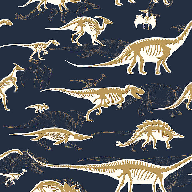 бесшовный узор с динозаврами. - illustration and painting geologic time scale old fashioned wildlife stock illustrations