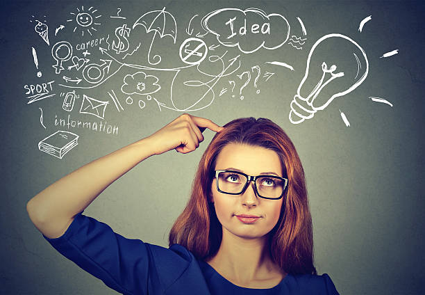 istock Worried woman thinking has many ideas looking at plan 583818158