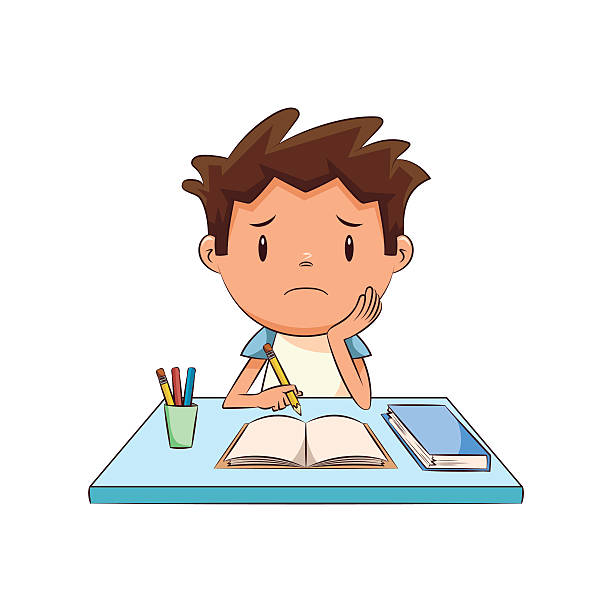 悲しい子供、宿題 - 男子生徒 イラスト点のイラスト素材／クリップアート素材／マンガ素材／アイコン素材