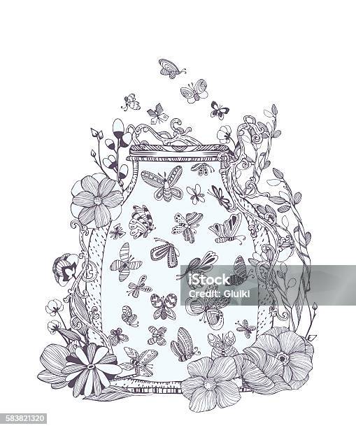 Black And White Set Of Cute Butterflies In Bug Stock Illustration - Download Image Now - Firefly, Adult, Coloring Book Page - Illlustration Technique