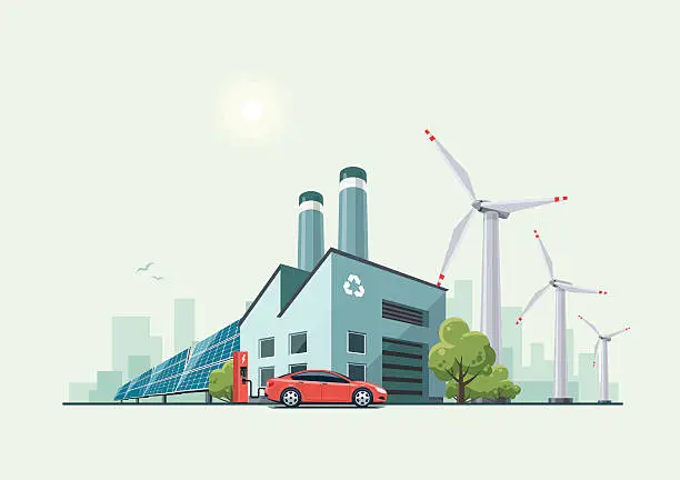 Vector illustration of Green Eco Recycling Factory