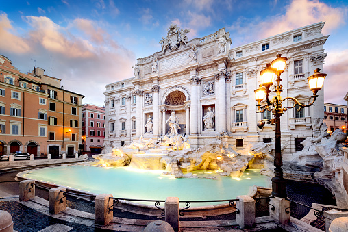 famous Trevi Fountain, the largest Baroque fountain in Rome and one of the most famous fountains in the world, on Piazza di Trevi in the Italian capital; Rome, Italy