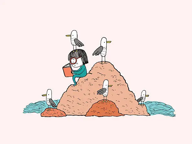 Vector illustration of Girl reading in the beach
