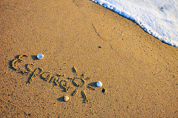 istock Spain sign on the beach 583830940