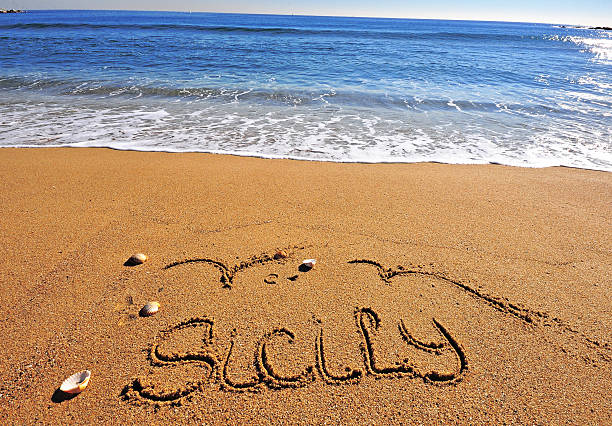 Sicily sign on the sand beach