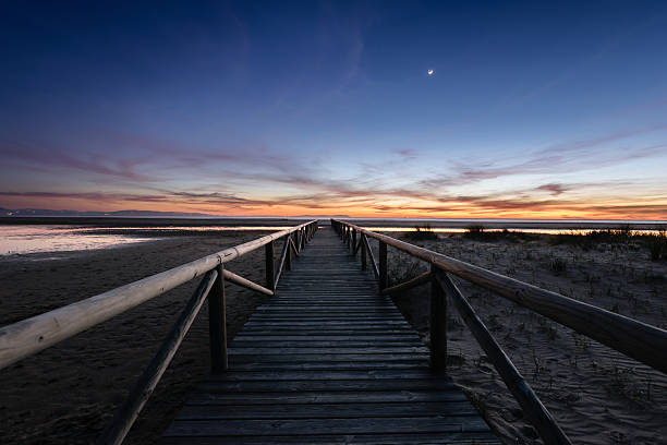 istock Boardwalk at night going to the sea, Tarifa, Spain 583831974
