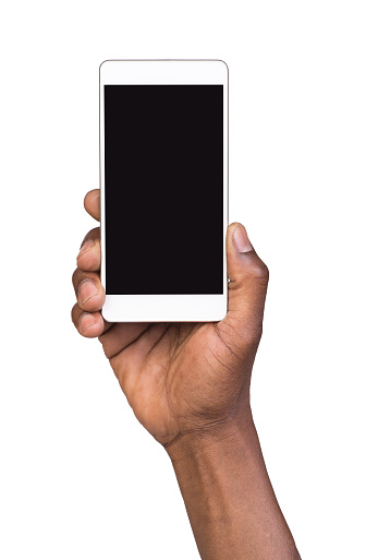 Man holding mobile smart phone with blank screen