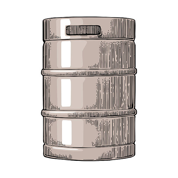 Metal beer keg. Metal beer keg. Vintage vector engraving illustration for web, poster. Isolated on white background. drawing of a cylinder shape stock illustrations