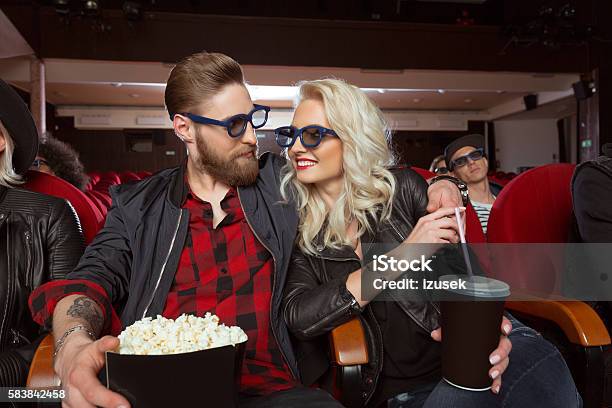 Young Couple In 3d Movie Theater Stock Photo - Download Image Now - 3-D Glasses, Adult, Arts Culture and Entertainment