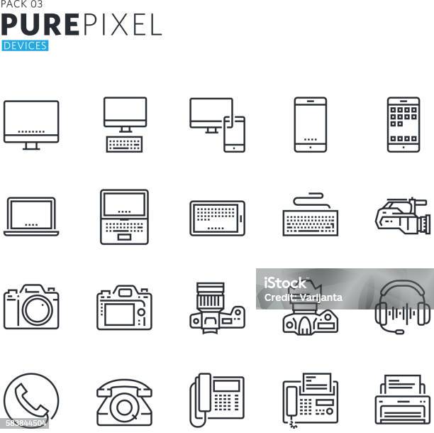 Satz Von Dünnen Linien Pixel Perfekte Symbole Von Elektronischen Geräten Stock Vektor Art und mehr Bilder von Gepixelt