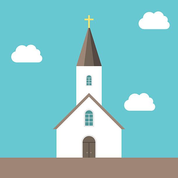 작은 교회, 하늘 배경 - church spire stock illustrations