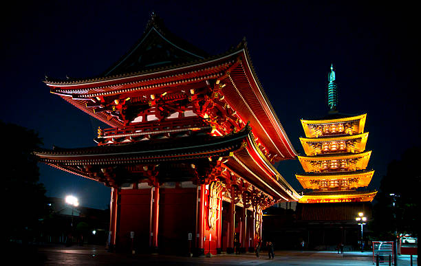 Sensoji temple at night in Tokyo, Japan. stock photo