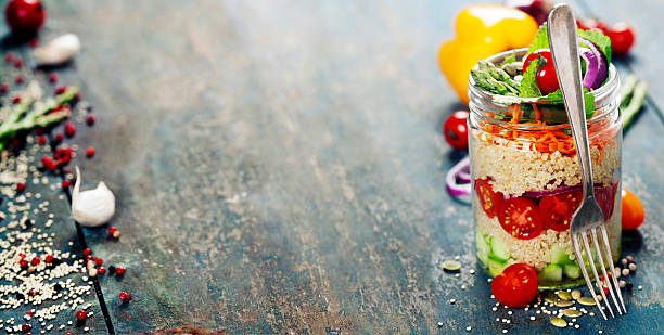 Cucumber, quinoa, tomato, onion, carrot and mint salad