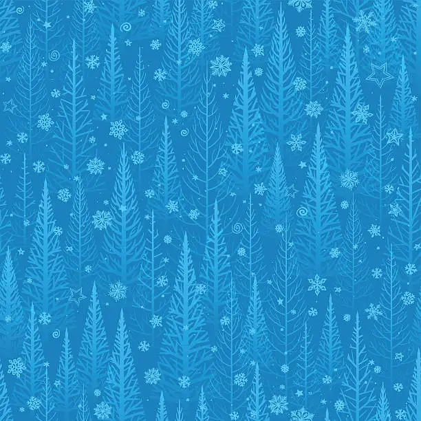 Vector illustration of Blue winter christmas trees background