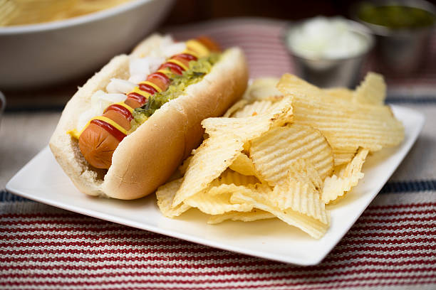 istock Veggie Hot Dog with Crisps 583852240