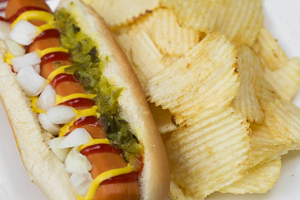 istock Close Up of Veggie Dog and Chips 583852302