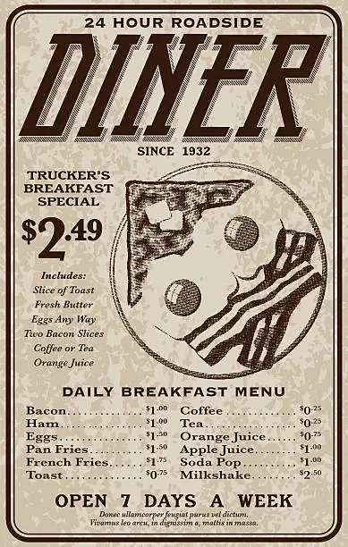 Vector illustration of Old Fashioned Retro Roadside Diner Advertisement