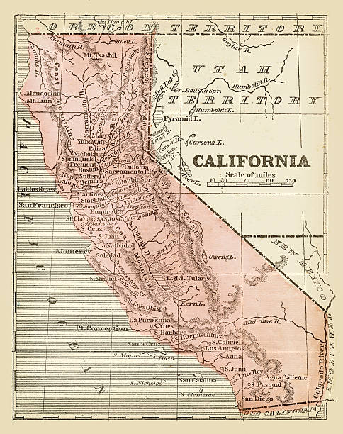 ilustrações, clipart, desenhos animados e ícones de mapa antigo da califórnia 1855 - map san francisco bay area san francisco county california