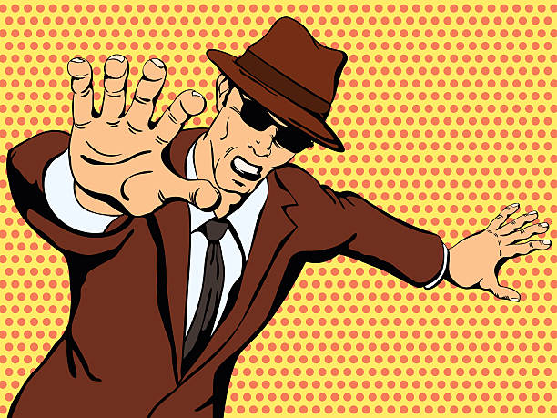Gangster shows aggression. Retro comics. Vector illustration