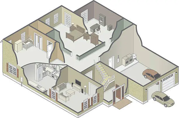 Vector illustration of House Cutaway