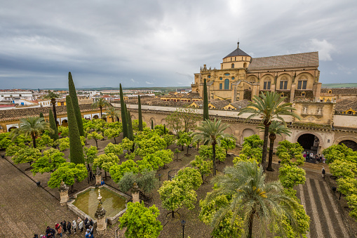 Cordoba, Andalusia, Spain - April 20, 2016: aerial view and skyline from Tower Minaret of the Great Mosque of Cordoba, now St Mary's Cathedral.