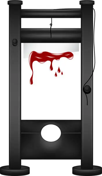 Vector illustration of Guillotine in black design with bloody blade