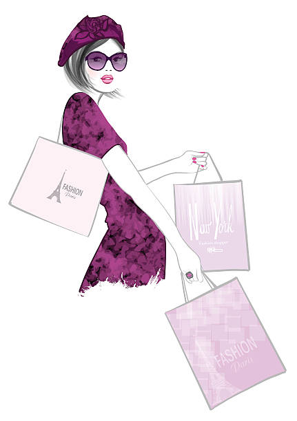 Pretty Woman shopping in Paris Pretty Woman shopping in Paris - vector illustration paris fashion stock illustrations