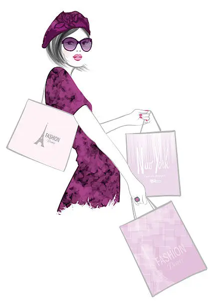 Vector illustration of Pretty Woman shopping in Paris