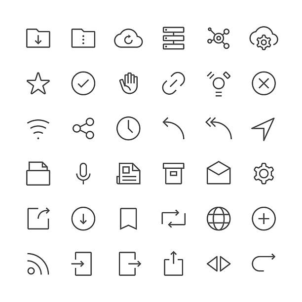 Internet and website icons set 2 | Thin Line series Set of 36 pixel perfect action icons with a thin line design hand holding microphone icon stock illustrations
