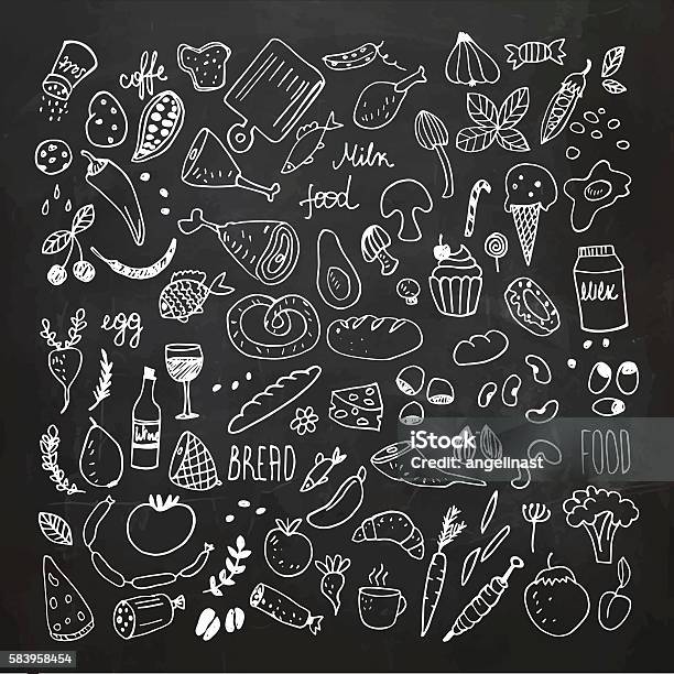 Food Doodles Collection Hand Drawn Vector Icons Freehand Drawing Stock Illustration - Download Image Now