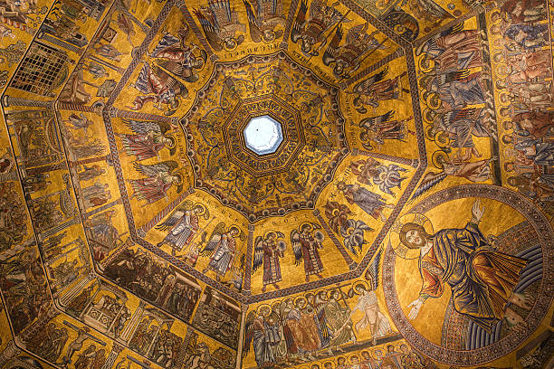 Architectural details of Baptistery in Florence stock photo