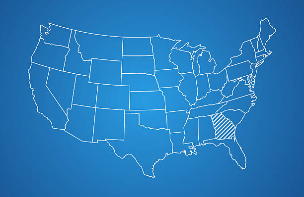 Digitally created white United States map with highlighted state. Blue business color, soft gradient blue radial background. Map is from a copyright-free resource: http://www.lib.utexas.edu/maps/