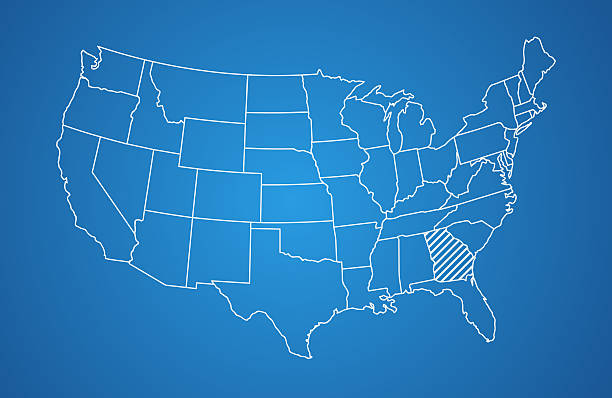 White striped United States map on gradient background Digitally created white United States map with highlighted state. Blue business color, soft gradient blue radial background. Map is from a copyright-free resource: http://www.lib.utexas.edu/maps/ georgia us state stock pictures, royalty-free photos & images