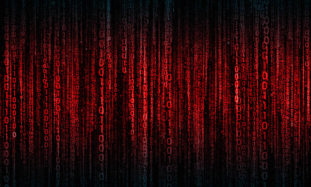 cyberspace with digital lines, binary hanging chain abstract background with red - blue digital lines byte photos stock pictures, royalty-free photos & images