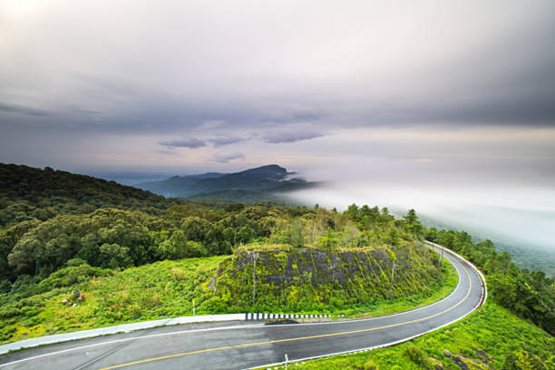 istock Blured Mountain forest landscape and cloudy 583962910