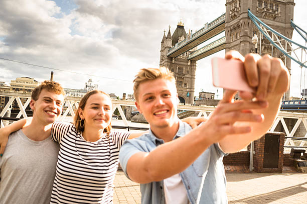 istock friends take a selfie in london - Tower bridge 583965168