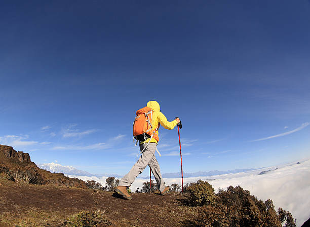 istock young woman backpacker climbing to mountain peak 583965298