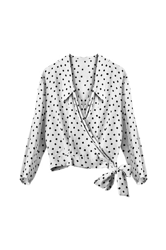 White silk blouse with polka dots isolated over white