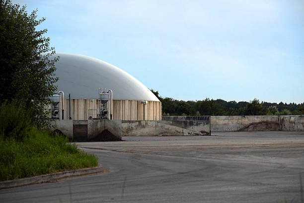 usina de biogás para energia renovável contra o céu azul - digester - fotografias e filmes do acervo