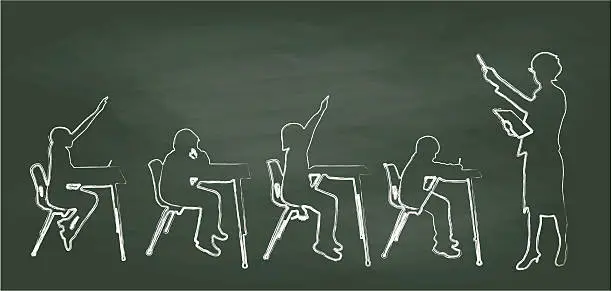 Vector illustration of Chalkboard Teacher And Small Classroom