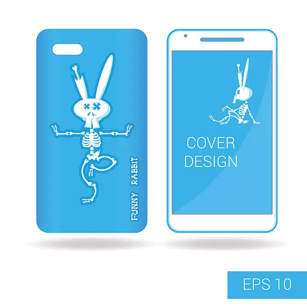 Vector illustration of Design cover mobile smartphone: dancing funny rabbit skeleton. Cartoon style
