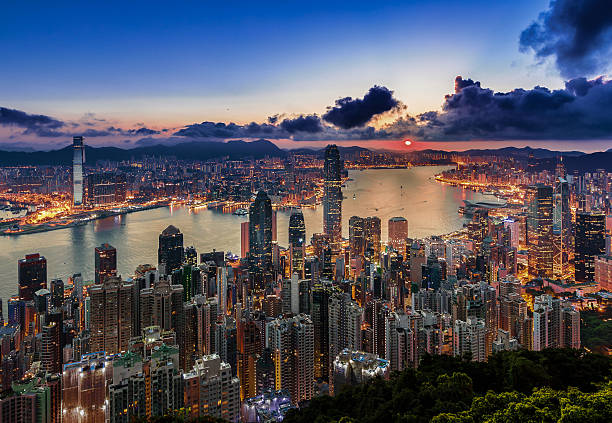 istock Hong Kong city view from peak at dawn 583966746