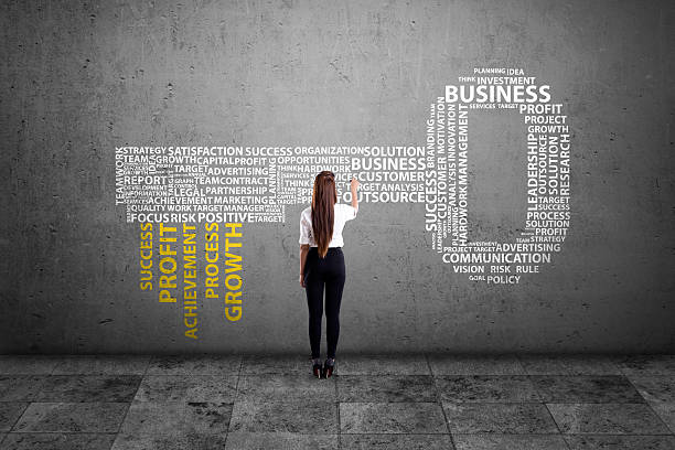 istock Business executives writing key word cloud on dirty wall 583968012