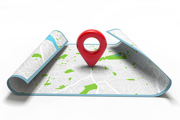 istock Red location marker on a city map 583968428