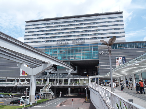 Kokura, Japan - July 17, 2016: Kokura Station in Kokura Kita ward is the main railway station in Kitakyushu, Japan.